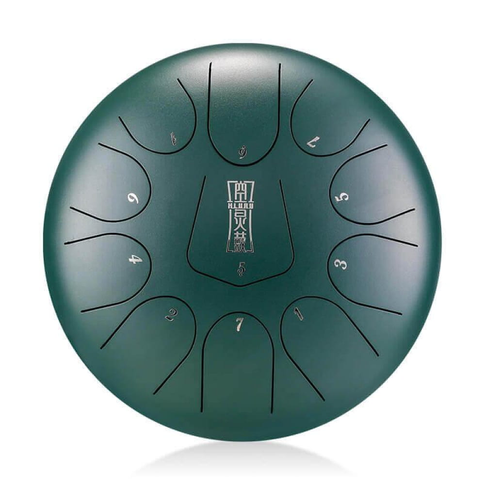 Dark green 10-Inch Alloy Steel Tongue Drum with curved tone zones in C Key - Triangle Style