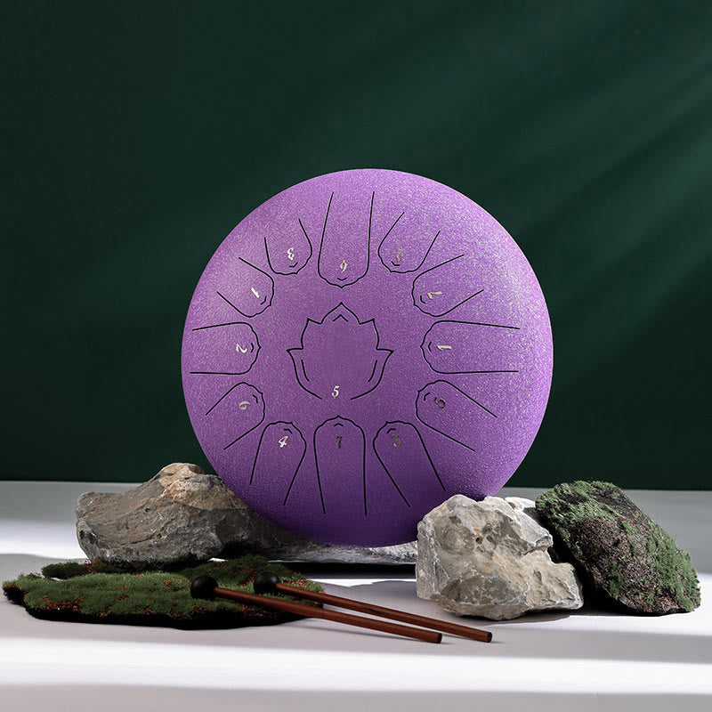 12-Inch Steel Tongue Drum Lotus Pattern for Meditation