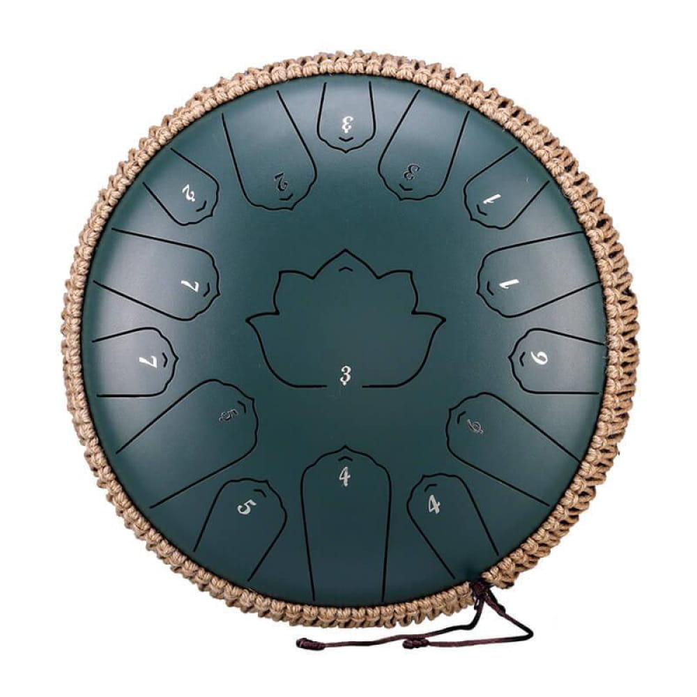 Steel tongue drum with lotus design and braided rope edge in C Major, 13 inches