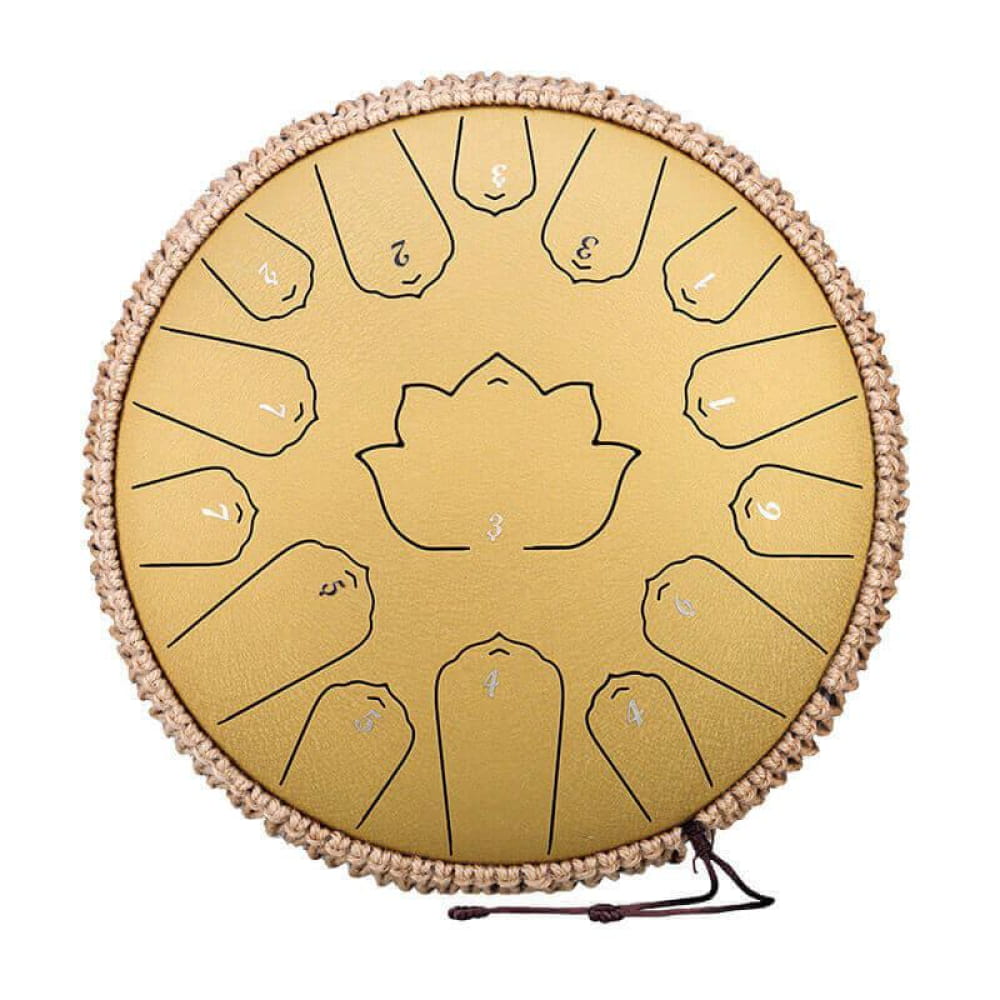 Golden Steel Tongue Drum with Lotus Pattern and Beaded Trim in C Major