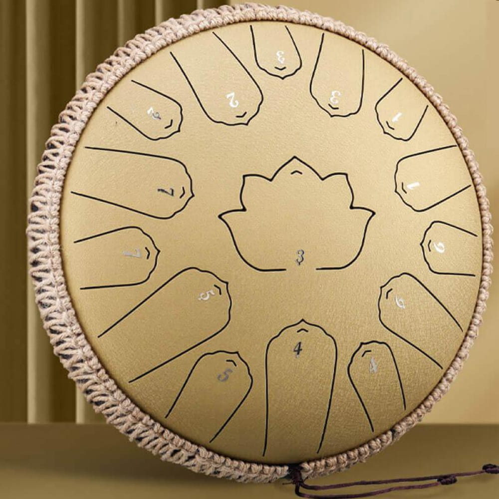 Circular Carbon Steel Tongue Drum with Lotus Flower and Petal Tone Fields C Major