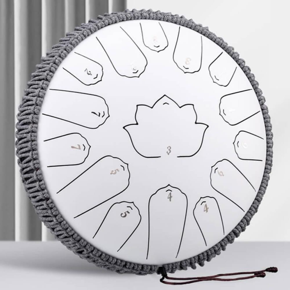 13-inch Carbon Steel Tongue Drum with Lotus Flower Design and Gray Trim