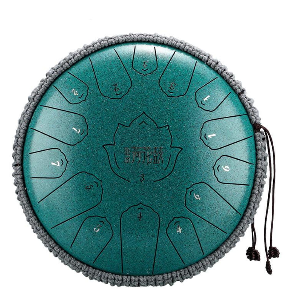 Turquoise 13-Inch Carbon Steel Tongue Drum with grey trim and black tassels
