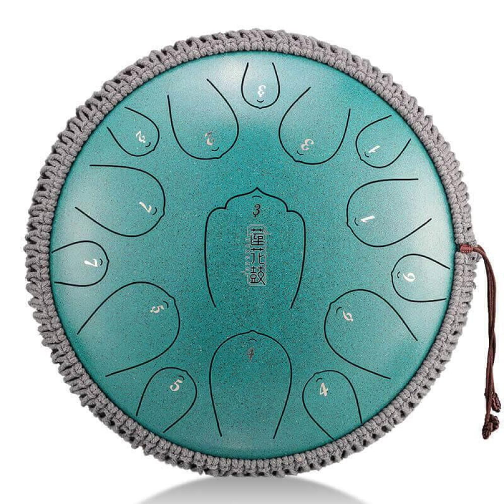 Turquoise Carbon Steel Tongue Drum with decorative gray woven border in C Key