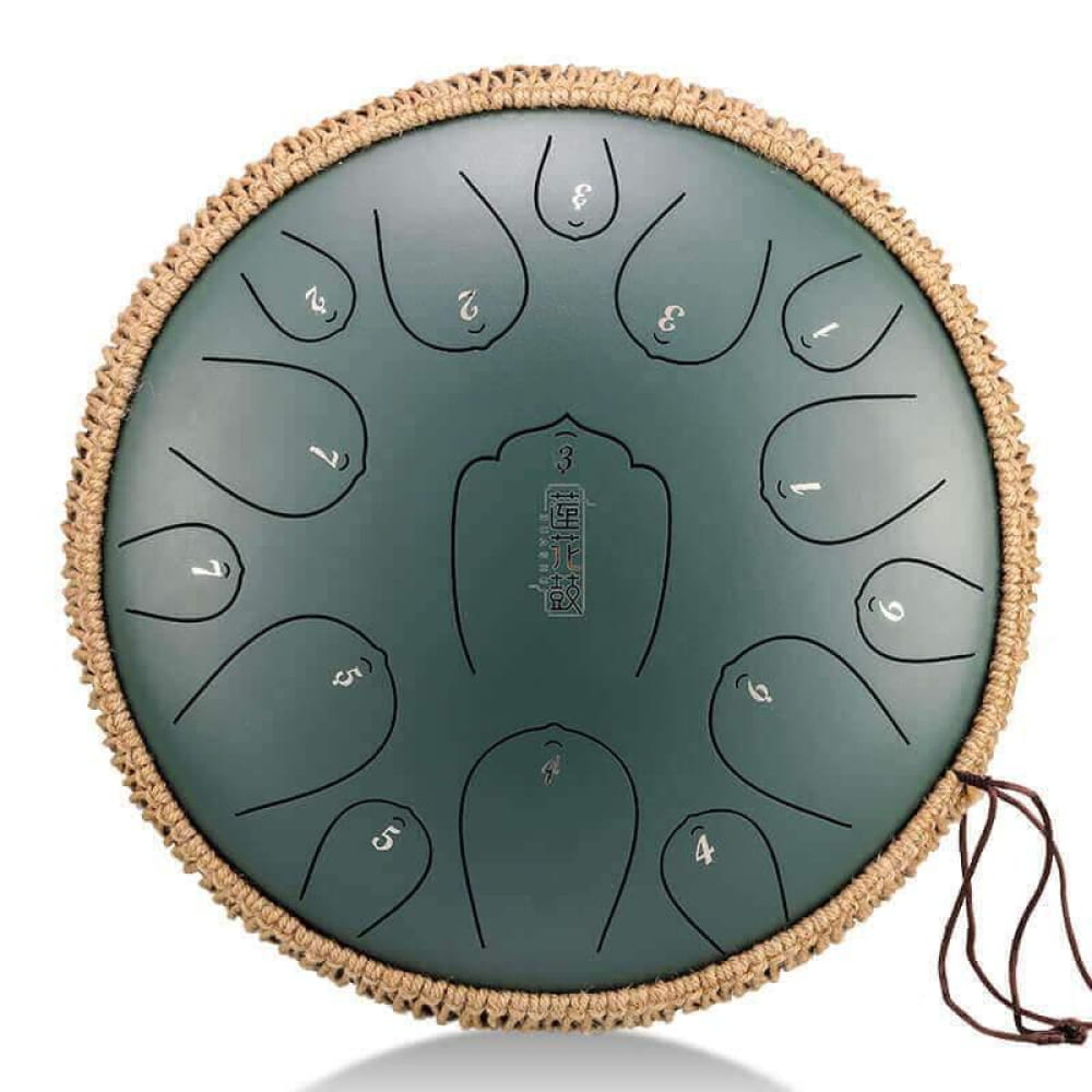 13-Inch Carbon Steel Tongue Drum with Woven Rope Edge and Hanging Cord in C Key