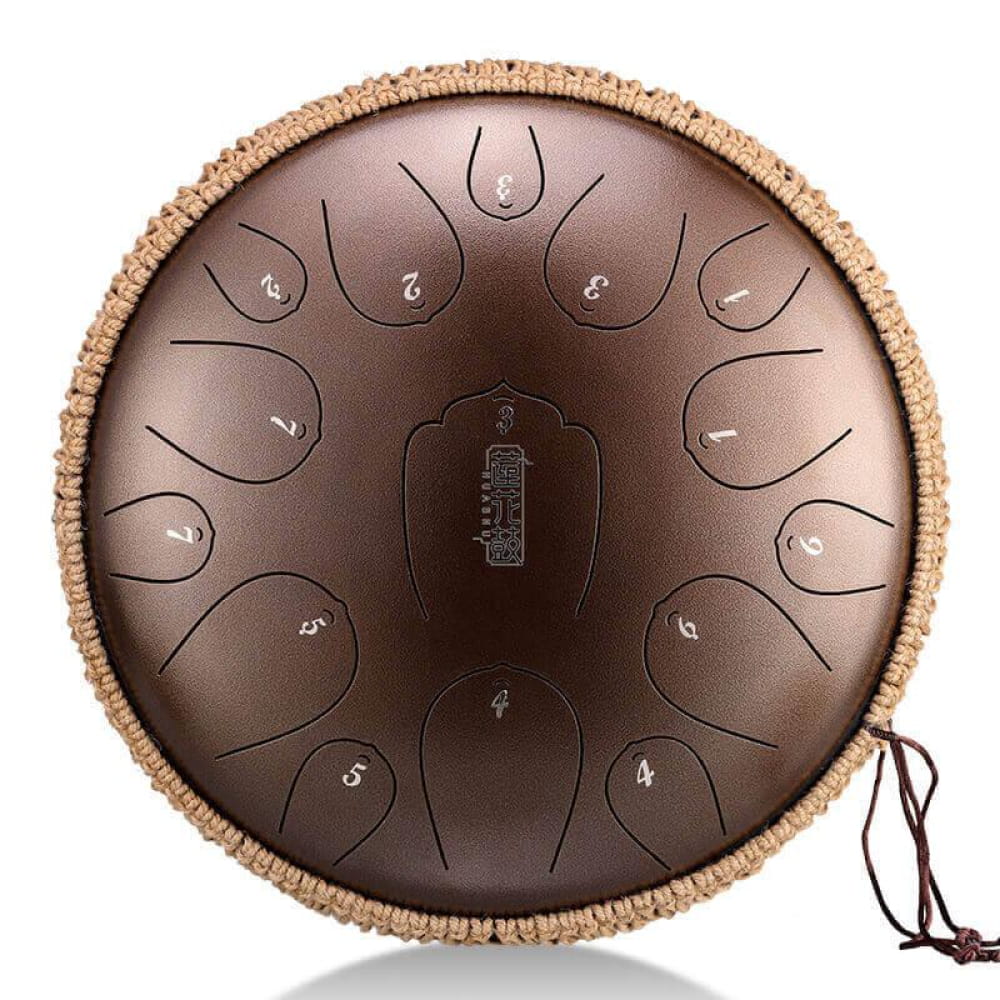 13-Inch Carbon Steel Tongue Drum with woven rope edge and 15 notes in D Key