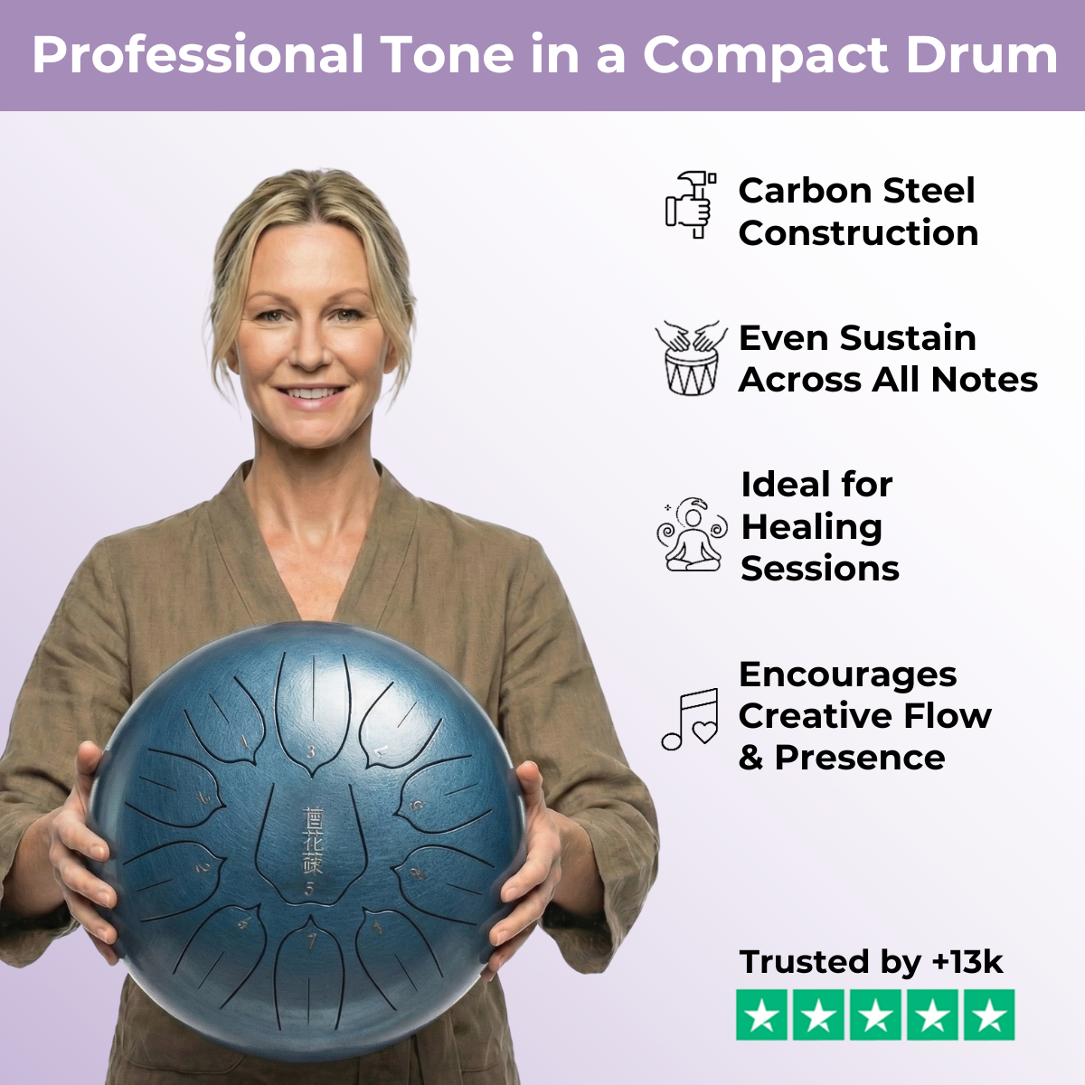 13-Inch Titanium Steel Tongue Drum, 15-Note C & D Major