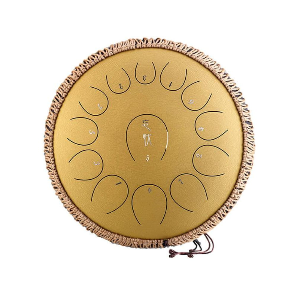Golden 13-Note C Major Carbon Steel Tongue Drum with central and tone markings