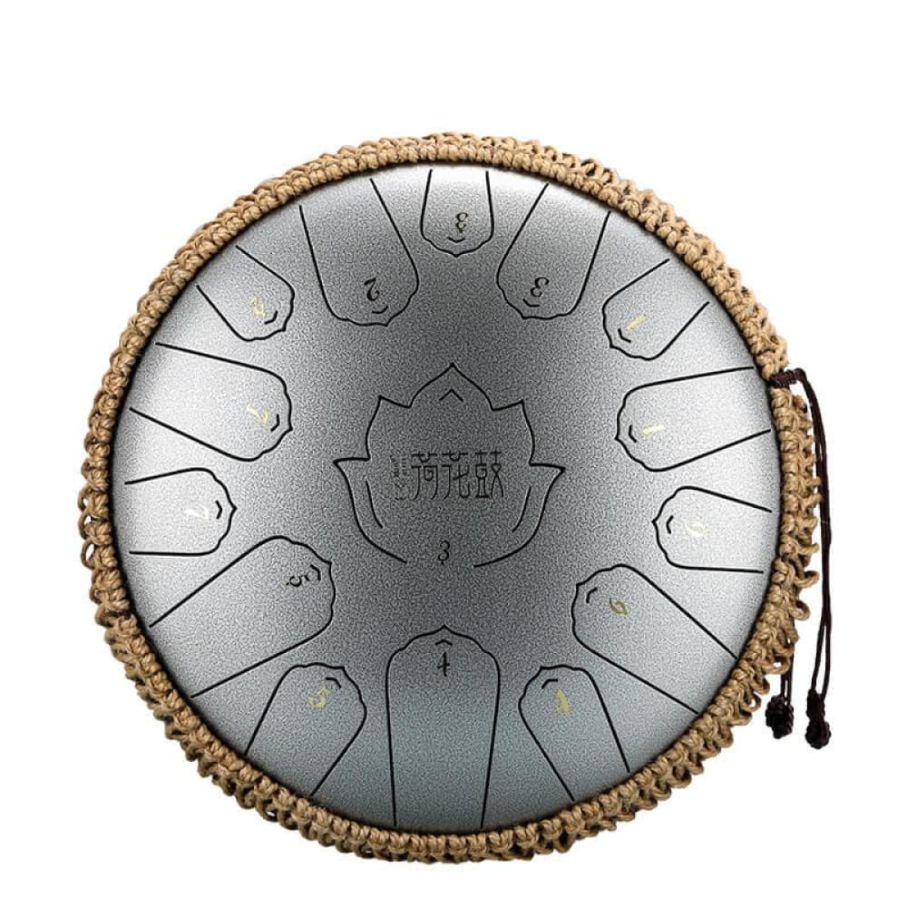 Circular Steel Tongue Drum with Rope Edging and Lotus Flower Design in C Major