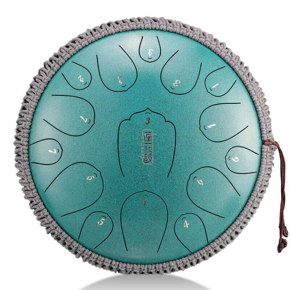 Turquoise steel tongue drum with grey trim from 14-Inch Carbon Steel D Key Instrument