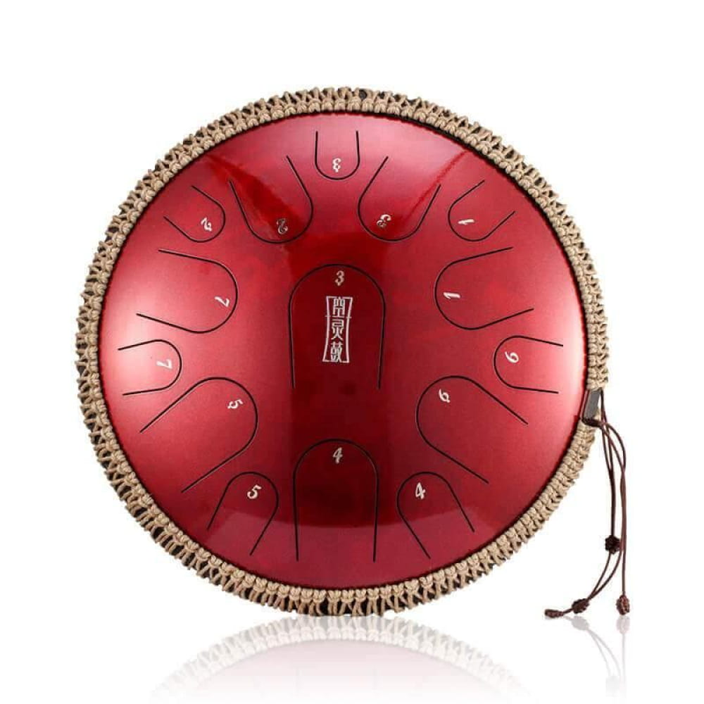 Red steel tongue drum with braided trim in 14 Inch Titanium Steel Tongue Drum product