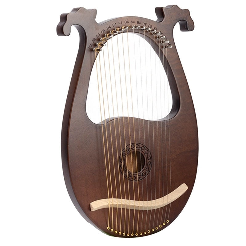 Wooden 16 String Okoume Lyre Harp with curved design and tuning wrench