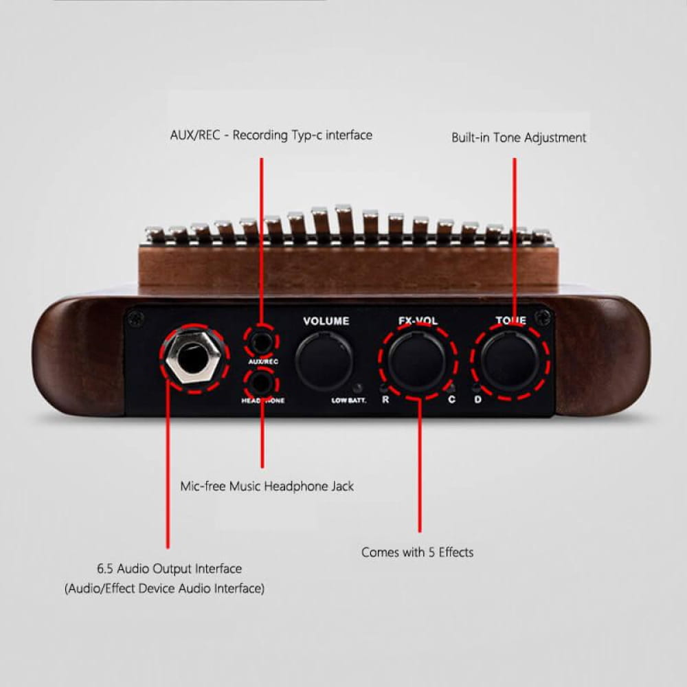 Electronic Kalimba with audio interface and jacks in 17/21 Key Flat Board C Tone model