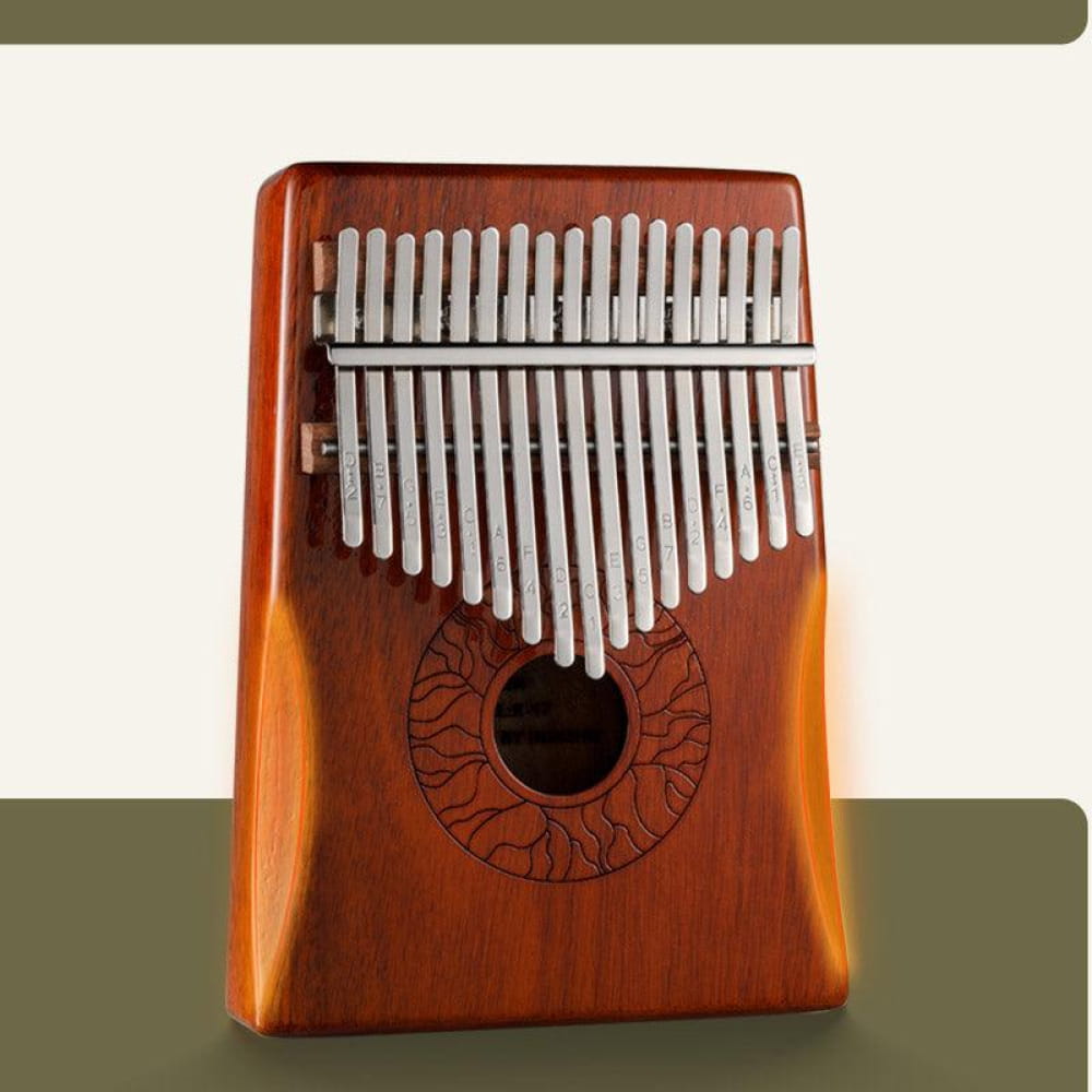 17 Key Acacia Armrest Kalimba with decorative circular pattern and metal tines