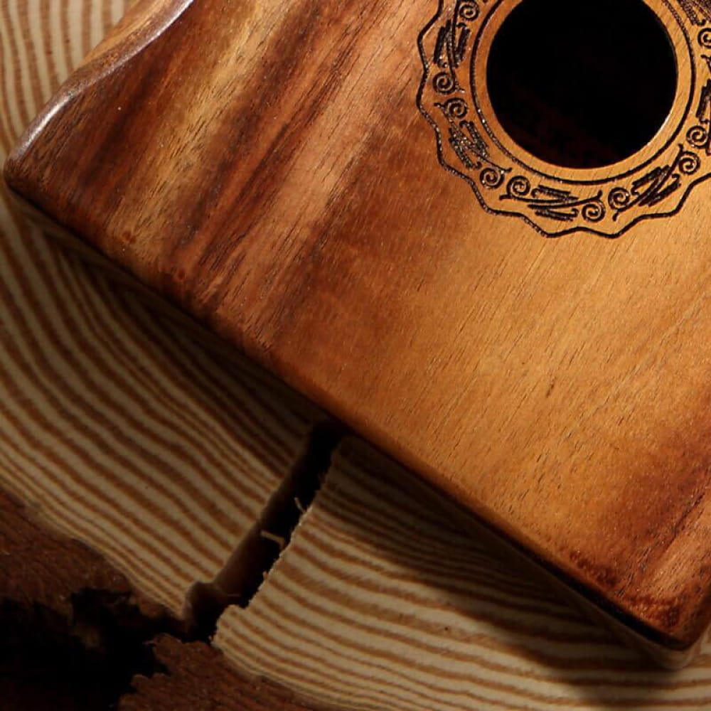 Wooden Ukulele with Decorative Rosette Around Sound Hole for 17 Key Acacia Thumb Piano