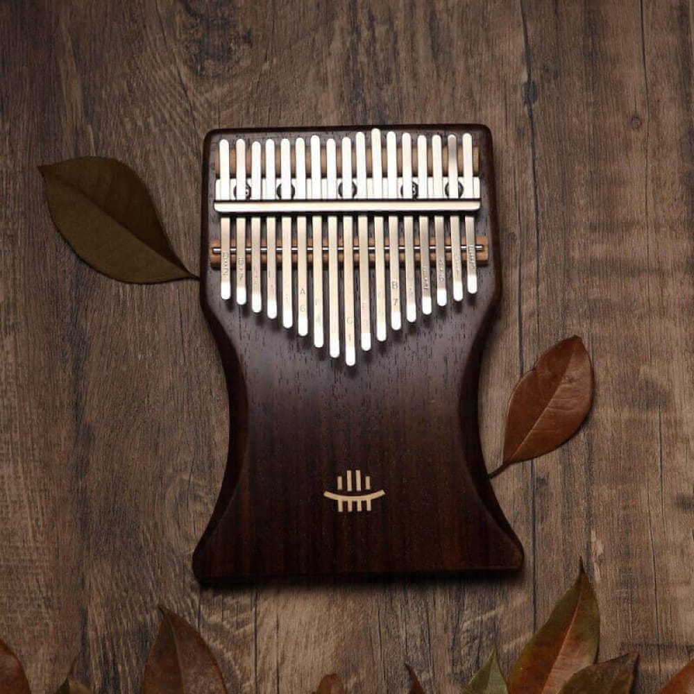 Wooden 17 Key Rosewood Kalimba Thumb Piano with Autumn Leaves and Metal Tines