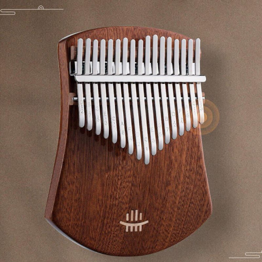 Wooden 17 Key Scalloped Sapele C Tone Thumb Piano with white keys in ascending length