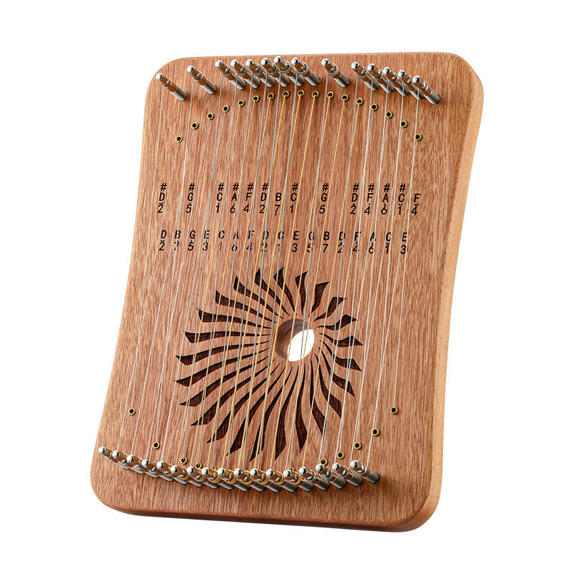Wooden Kalimba thumb piano with spiral sound hole and metal tines by Hluru
