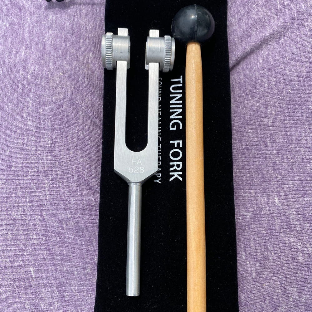 Tuning fork with wooden mallet and black case for 174 Hz & 528 Hz Healing Tuning Forks