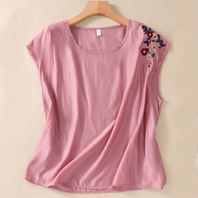 Cotton Linen Women's Embroidered Flower Vest for Spiritual Wear