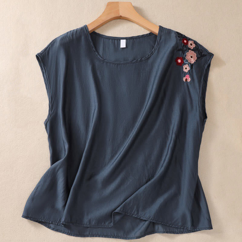 Cotton Linen Women's Embroidered Flower Vest for Spiritual Wear