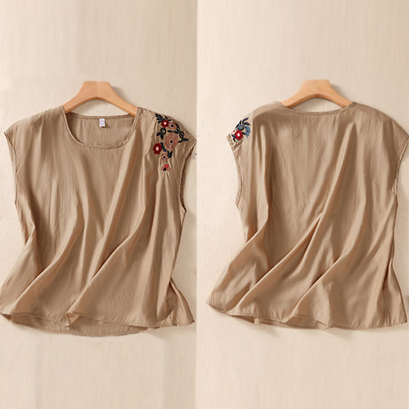 Cotton Linen Women's Embroidered Flower Vest for Spiritual Wear