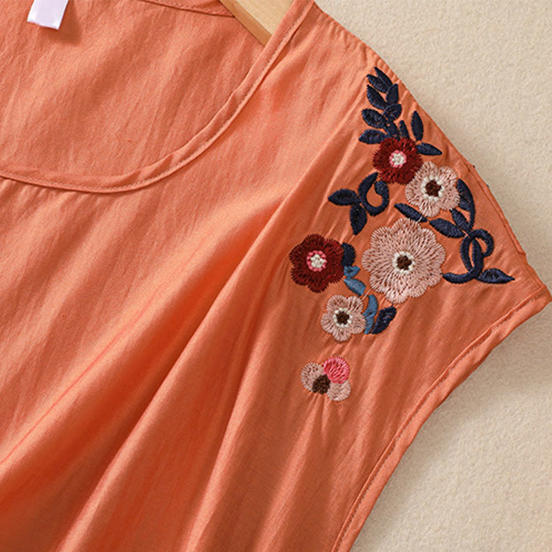 Cotton Linen Women's Embroidered Flower Vest for Spiritual Wear