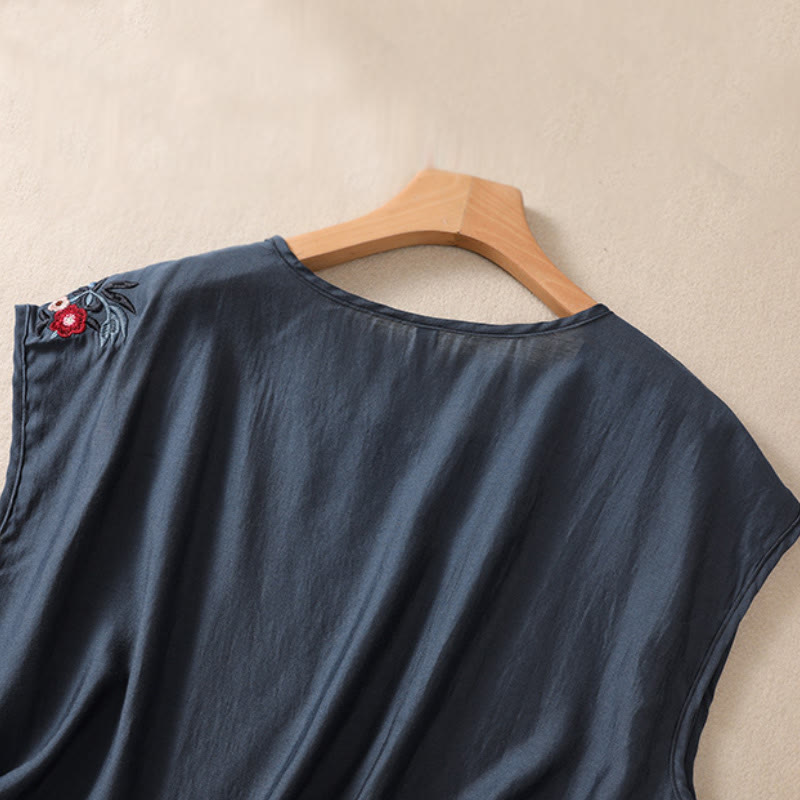 Cotton Linen Women's Embroidered Flower Vest for Spiritual Wear