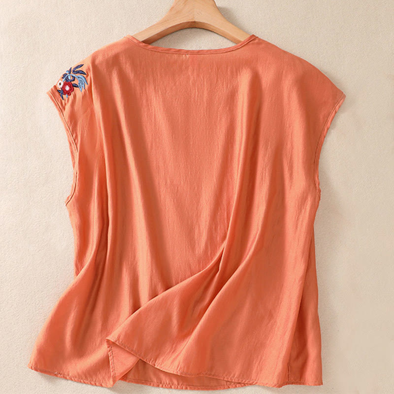 Cotton Linen Women's Embroidered Flower Vest for Spiritual Wear