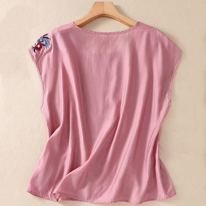 Cotton Linen Women's Embroidered Flower Vest for Spiritual Wear