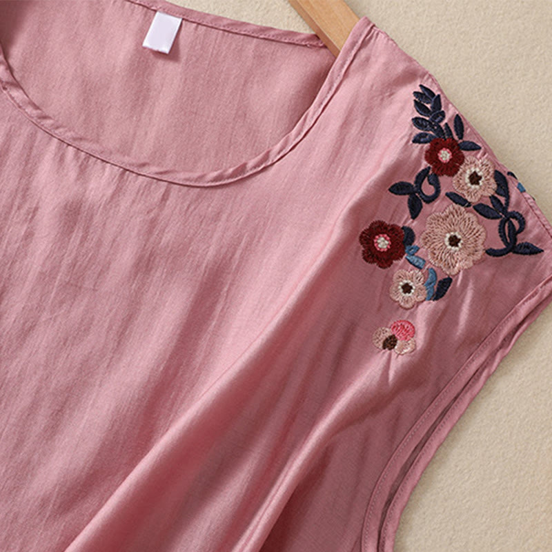 Cotton Linen Women's Embroidered Flower Vest for Spiritual Wear