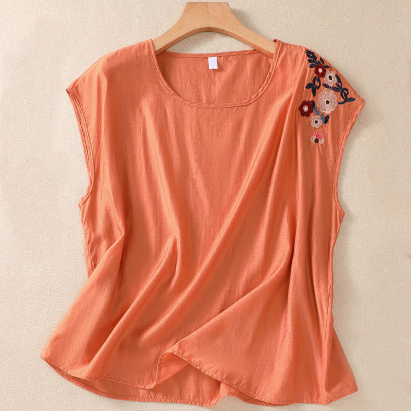 Cotton Linen Women's Embroidered Flower Vest for Spiritual Wear