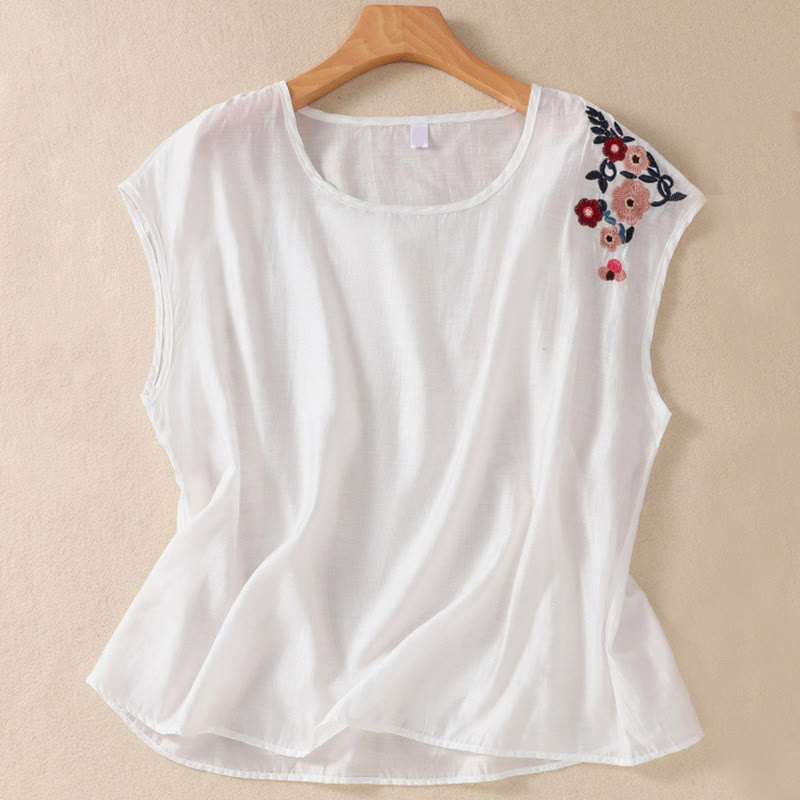 Cotton Linen Women's Embroidered Flower Vest for Spiritual Wear