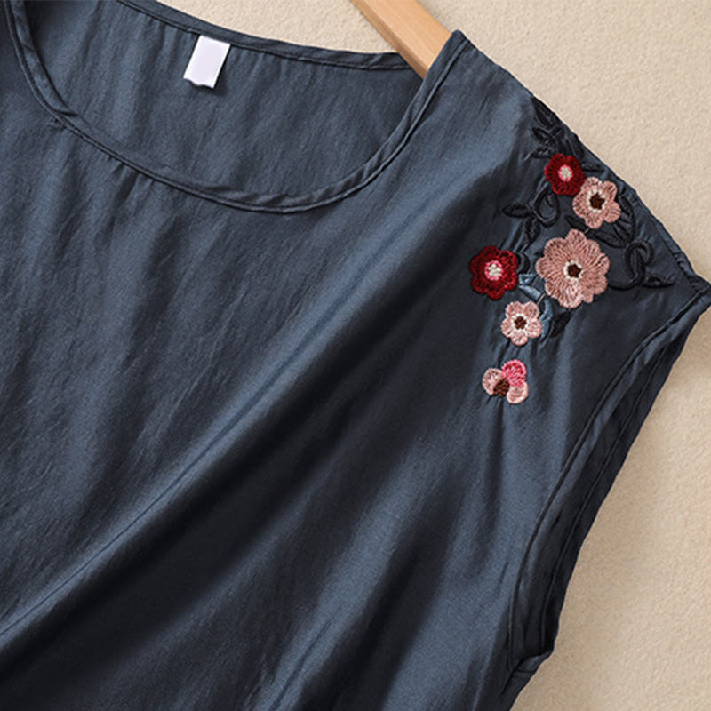 Cotton Linen Women's Embroidered Flower Vest for Spiritual Wear