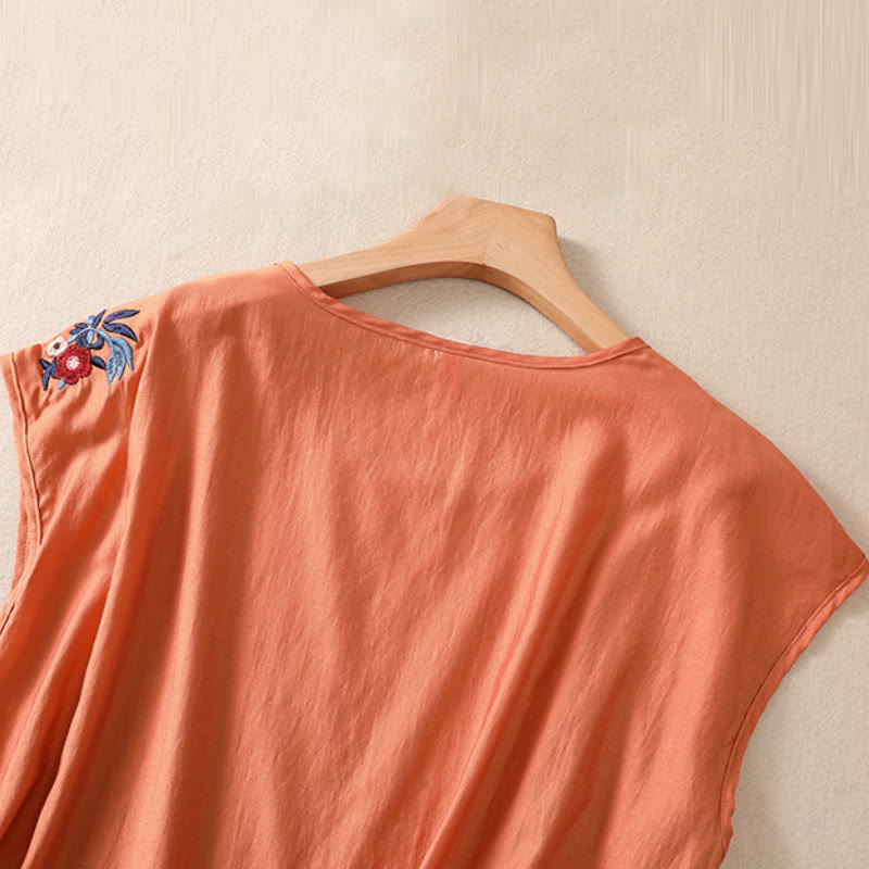 Cotton Linen Women's Embroidered Flower Vest for Spiritual Wear