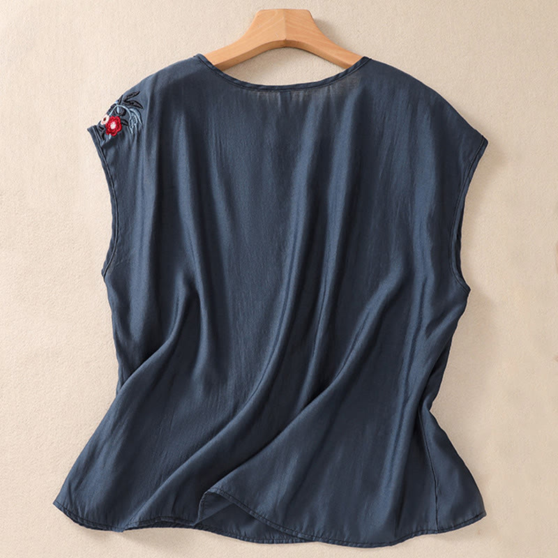 Cotton Linen Women's Embroidered Flower Vest for Spiritual Wear