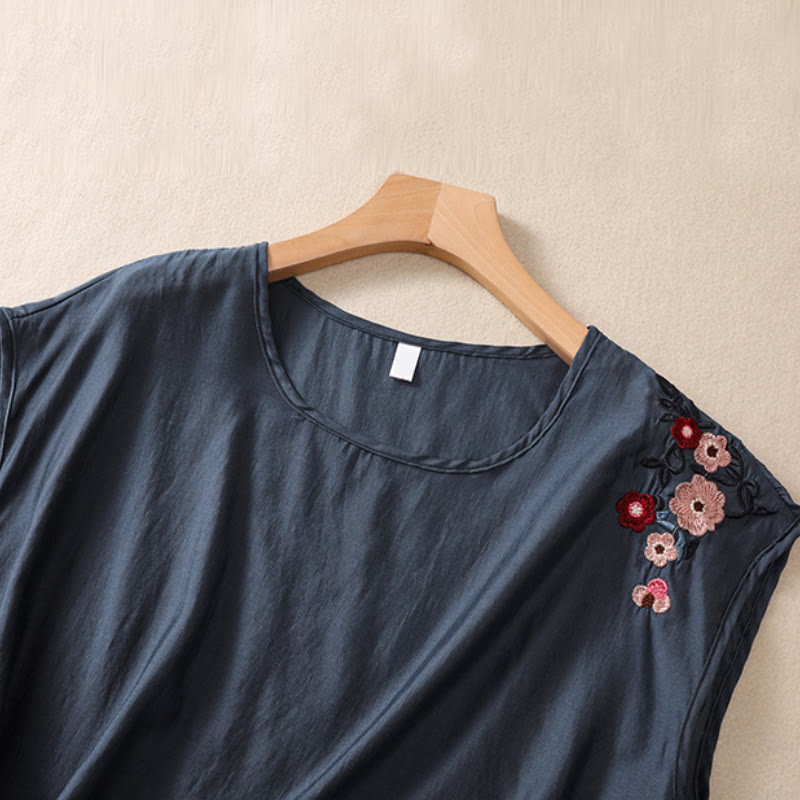 Cotton Linen Women's Embroidered Flower Vest for Spiritual Wear