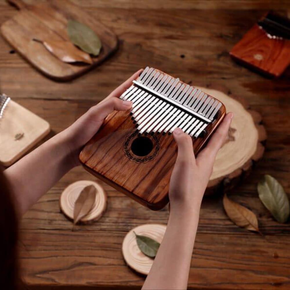 Wooden Kalimba with metal tines in 21 Key Gabonese Rosewood C Tone design