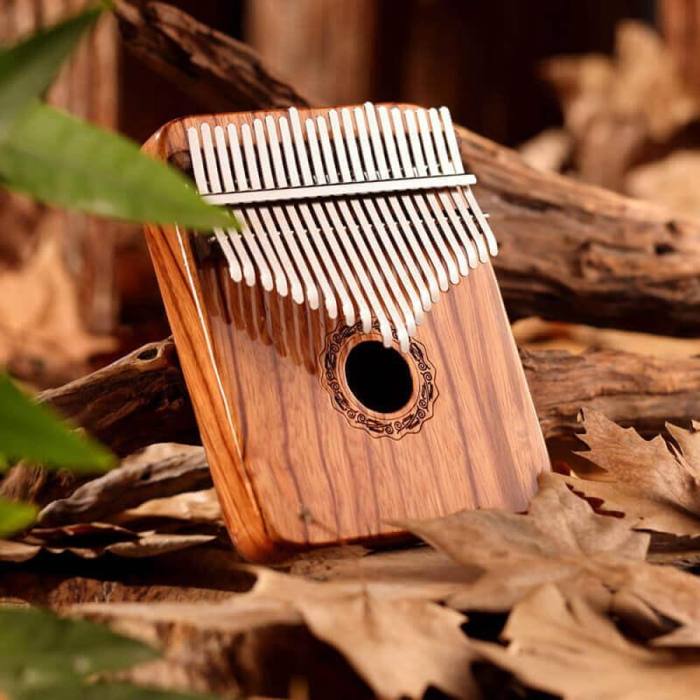 Wooden Kalimba thumb piano with metal tines, 21 Key Gabonese Rosewood C Tone model