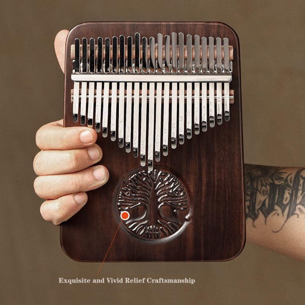 Dark wooden Kalimba with Tree of Life design for 21 Key Walnut Thumb Piano C Tone