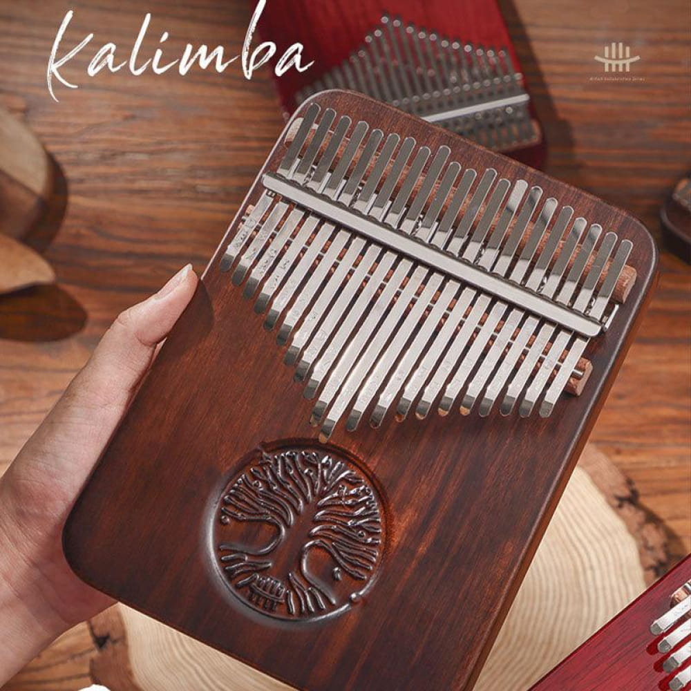 Wooden Kalimba Thumb Piano with Tree of Life design for Meditation Music