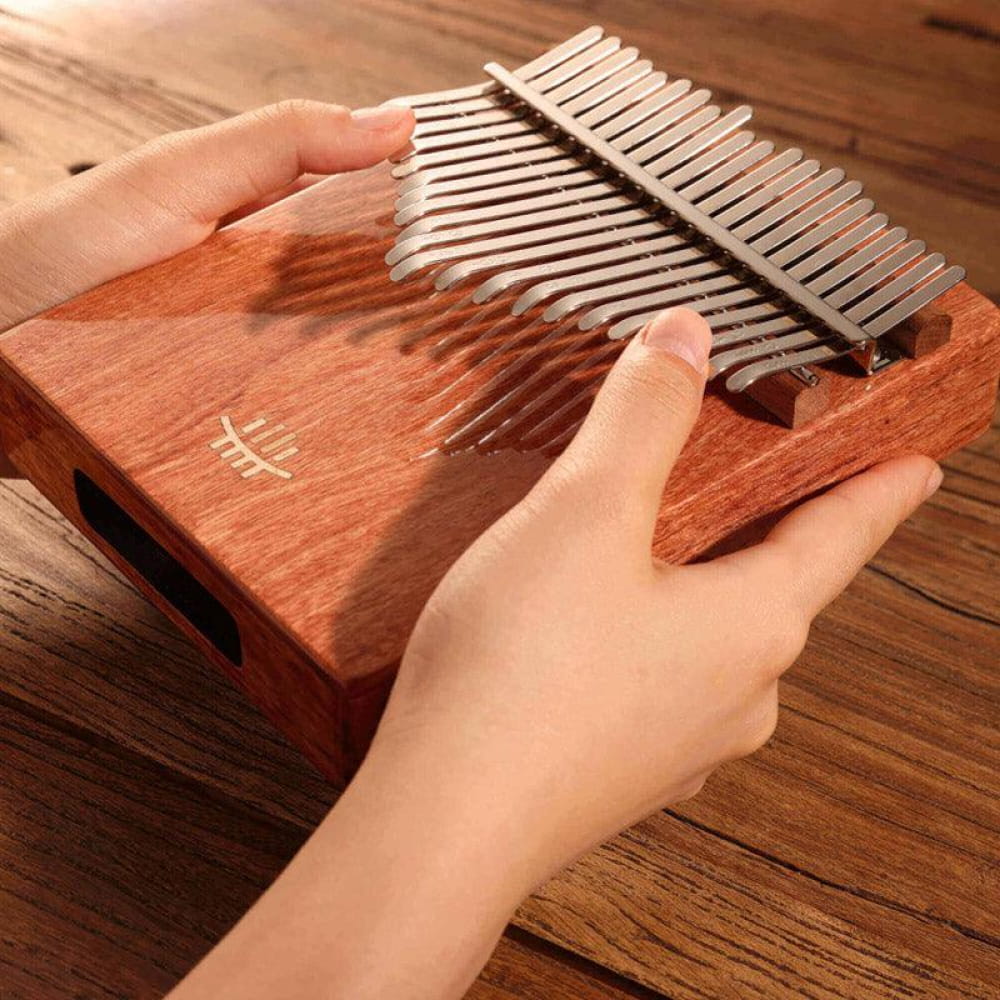 Wooden Kalimba thumb piano with metal tines, 21 Key Zambian Rosewood C Tone design