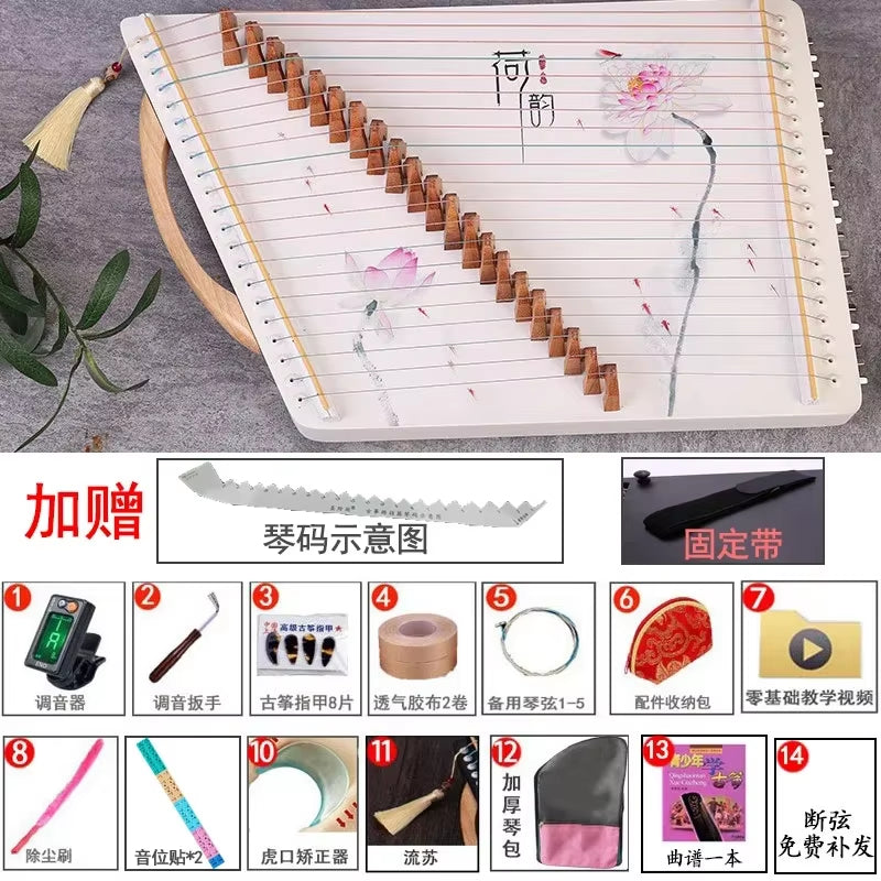 Wooden Guzheng bridge with musical notation on lined paper for 21-String Guzheng