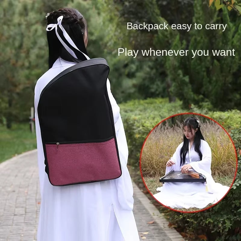 Two-toned backpack with burgundy bottom and black top for Guzheng Chinese Zither