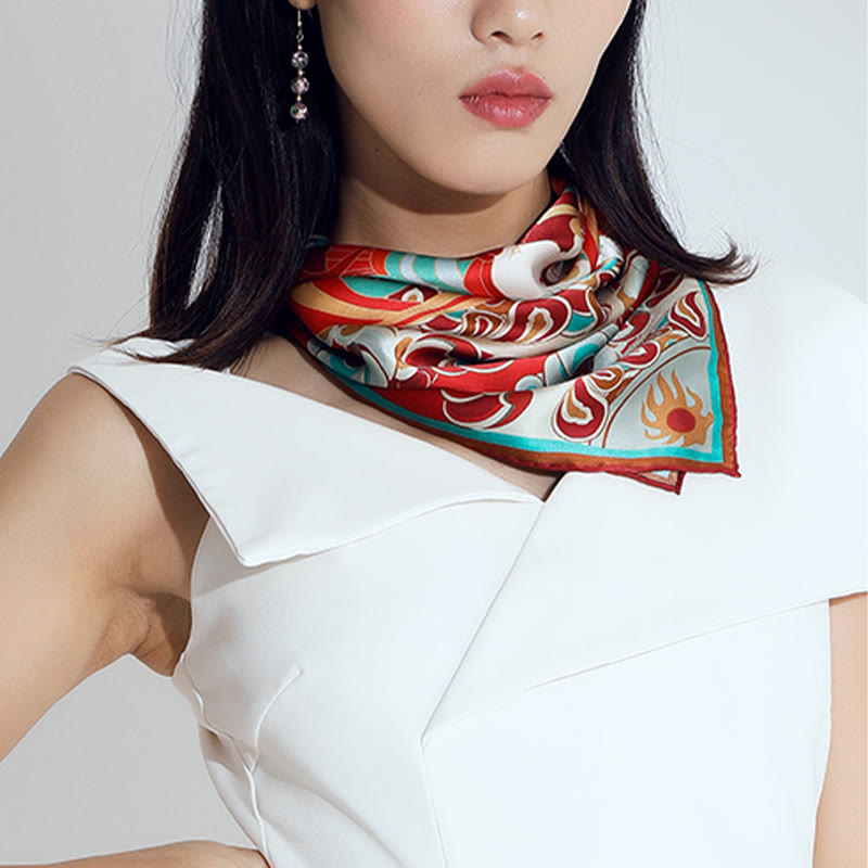 100% Mulberry Silk Dunhuang Scarf | Spiritual Shawl 90x90cm