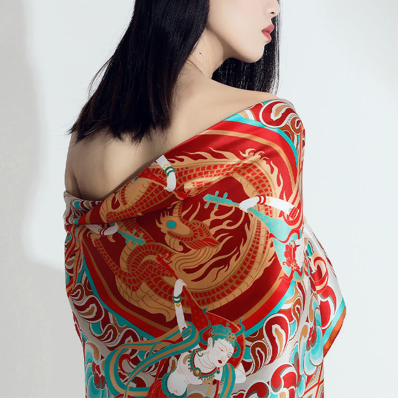 100% Mulberry Silk Dunhuang Scarf | Spiritual Shawl 90x90cm