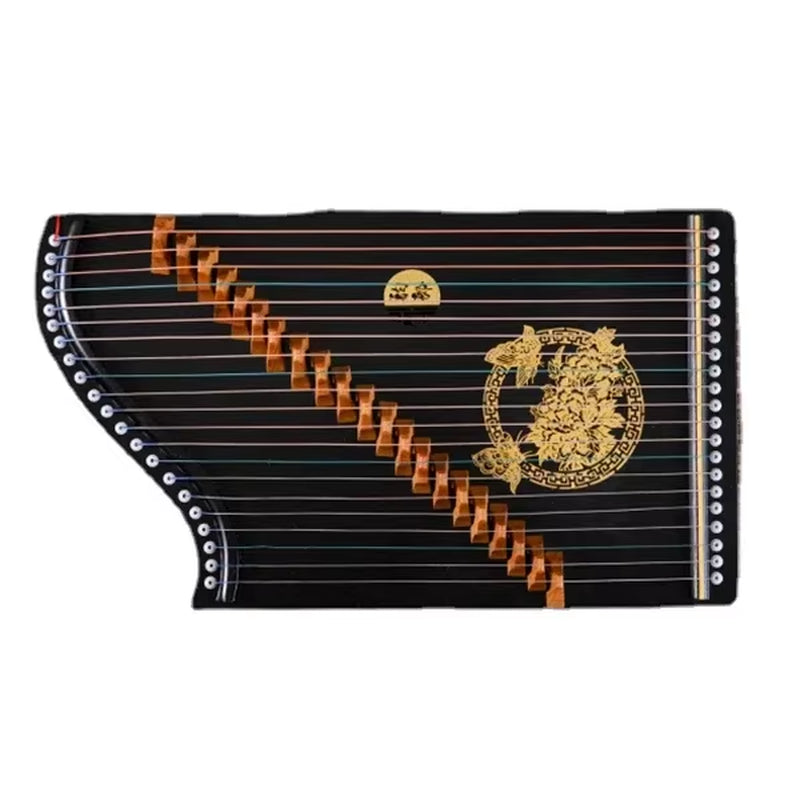 Black Guzheng with gold dragon design and orange bridge pins, 32 inch Mini Guzheng