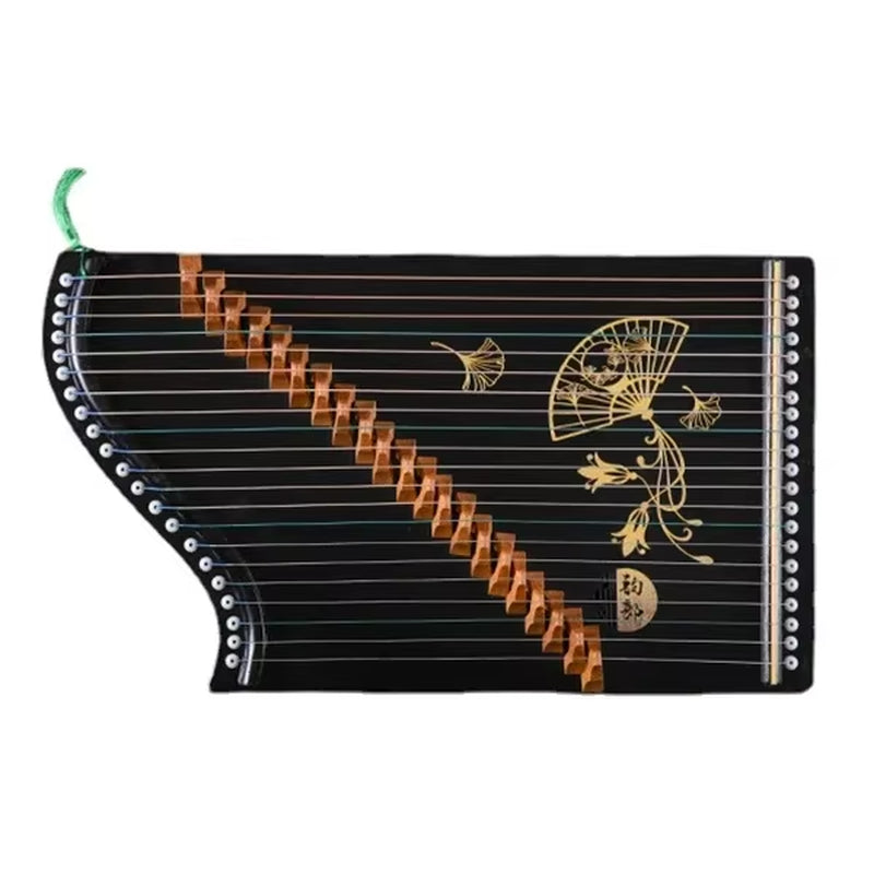 Black Guzheng with gold fan designs on 32 inch Mini Guzheng 21-String Zither