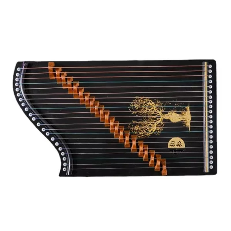 Black Guzheng with gold tree artwork on a 32 inch Mini Guzheng 21-String Zither