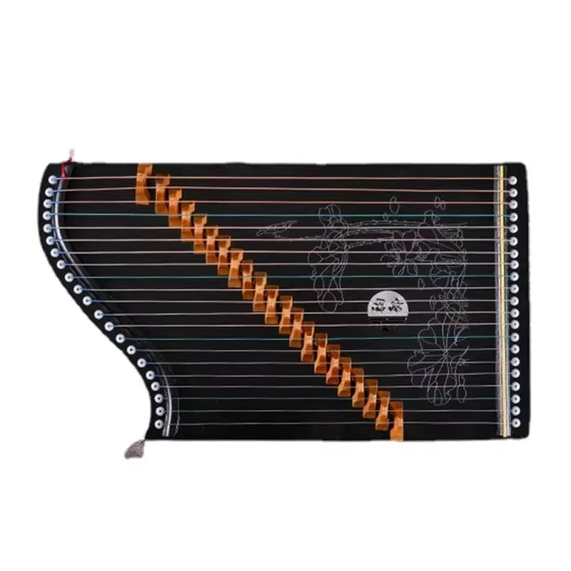 Black Autoharp with orange tuning pegs and floral designs for Mini Guzheng Zither